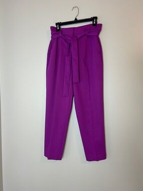 Ann Taylor Magenta high Waist Trousers with Self Tie Belt 8